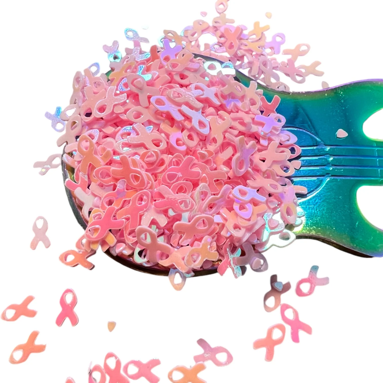 Cancer Awareness Ribbons With Confetti Holographic Glitter Shapes - Image 12