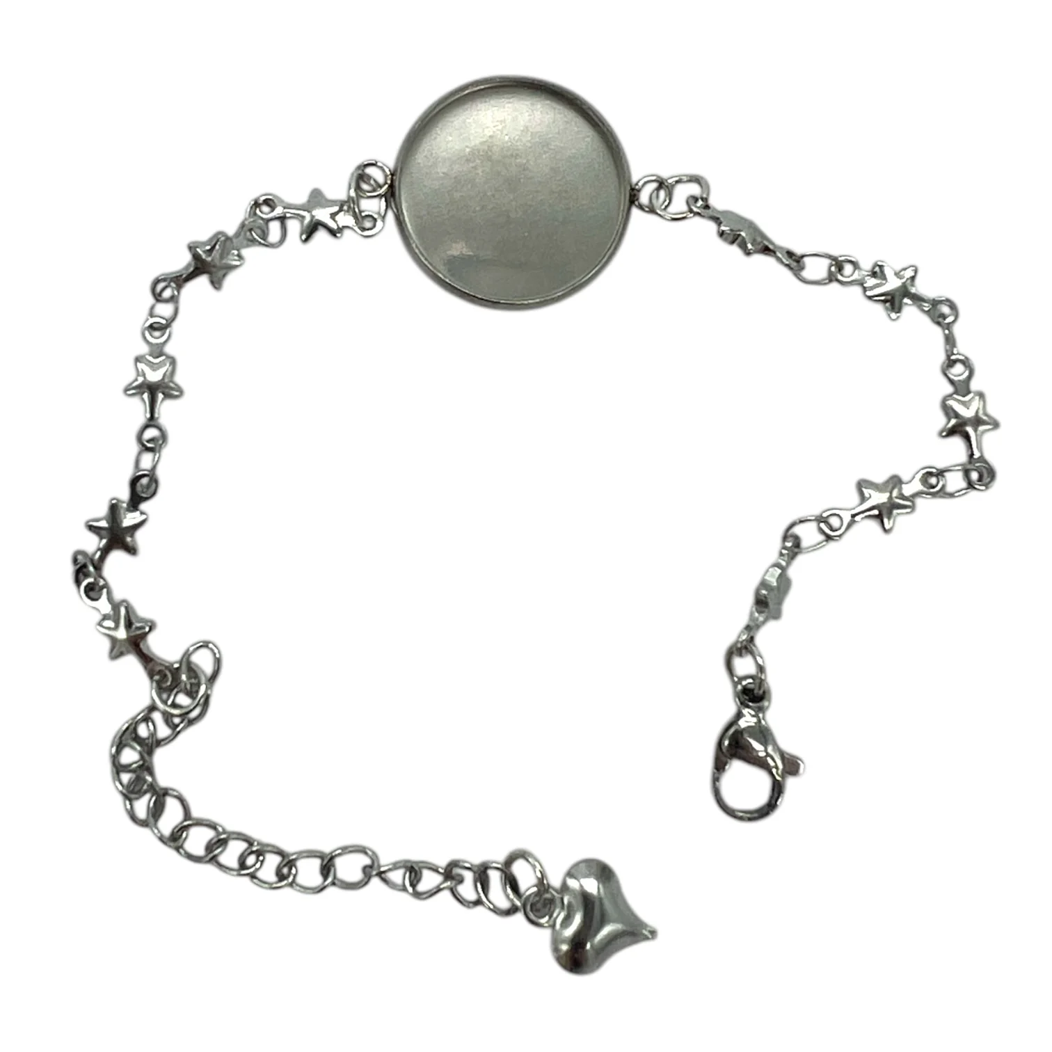 Single Round Bezel Stainless Steel Bracelet Blank with Stars - Image 2