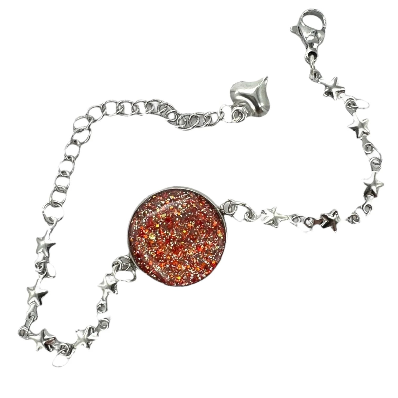 Single Round Bezel Stainless Steel Bracelet Blank with Stars - Image 3